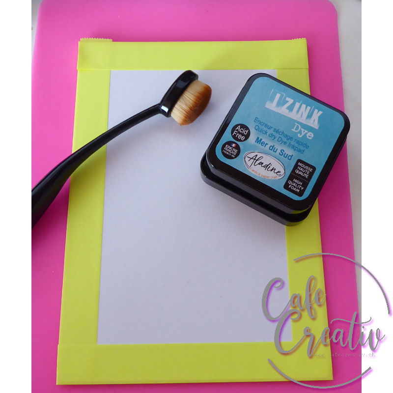 Anleitung Schritt für Schritt Hintergrund wischen, Stempelabdruck spiegelverkehrt Kartenworkshop Onlineshop cafecreativ.ch