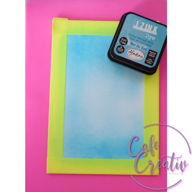 Anleitung Schritt für Schritt Hintergrund wischen, Stempelabdruck spiegelverkehrt Kartenworkshop Onlineshop cafecreativ.ch