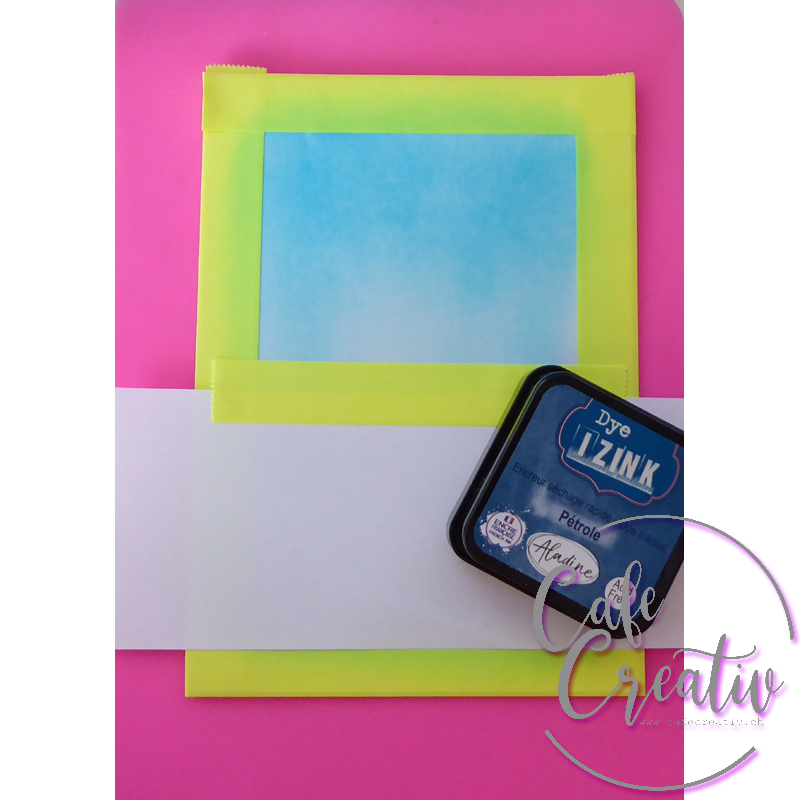 Anleitung Schritt für Schritt Hintergrund wischen, Stempelabdruck spiegelverkehrt Kartenworkshop Onlineshop cafecreativ.ch